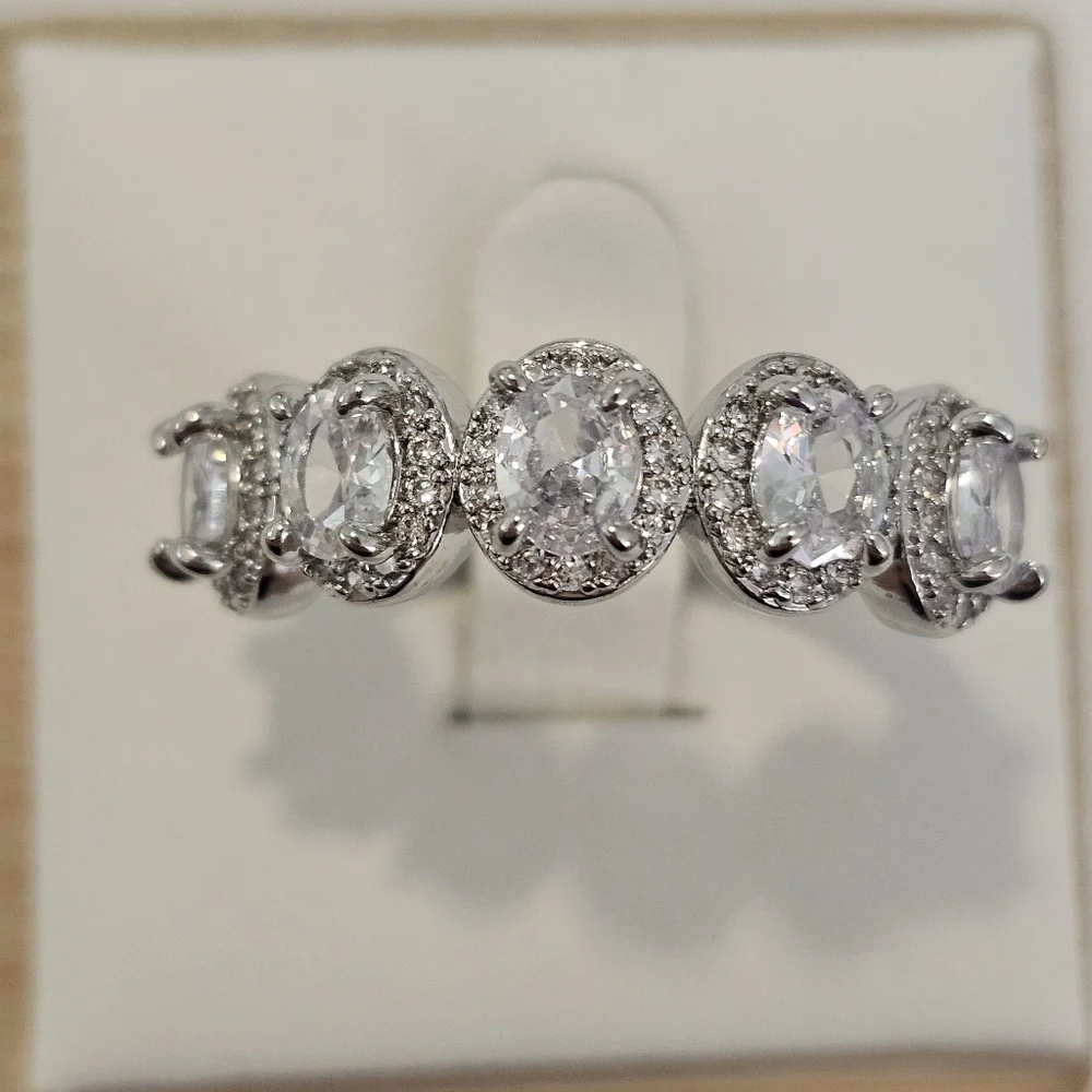 Baguette cz band silver ring